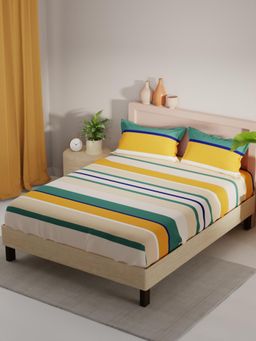 KOPA - Multi-Color Stripe Micro Fabric Bedsheet with 2 Pillow Covers (Double)