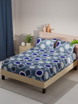 KOPA - Blue Abstract Micro Fabric Bedsheet with 2 Pillow Covers (Double)