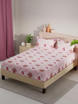 KOPA - Pink Floral Micro Fabric Bedsheet with 2 Pillow Covers (Double)