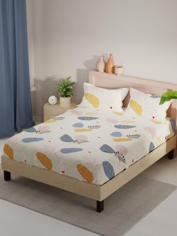 KOPA - Beige Floral Micro Fabric Bedsheet with 2 Pillow Covers (Double)