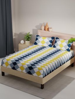 KOPA - Multi-Color Checks Micro Fabric Bedsheet with 2 Pillow Covers (Double)