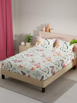 KOPA - White Floral Micro Fabric Bedsheet with 2 Pillow Covers (Double)