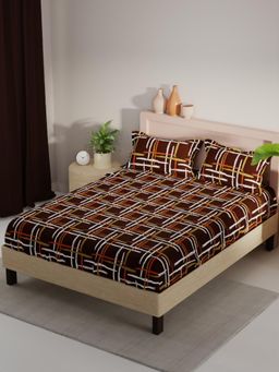 KOPA - Brown Stripe Micro Fabric Bedsheet with 2 Pillow Covers (Double)