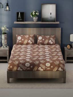 KOPA - Brown Floral Bamboo Micro Bedsheet with 2 Pillow Covers (King)