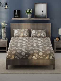 KOPA - Grey Floral Bamboo Micro Bedsheet with 2 Pillow Covers (King)