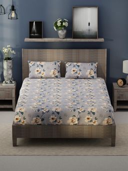KOPA - Grey Floral Bamboo Micro Bedsheet with 2 Pillow Covers (King)
