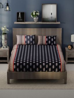 KOPA - Navy Blue Floral Bamboo Micro Bedsheet with 2 Pillow Covers (King)