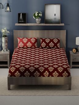 KOPA - Brown Floral Bamboo Micro Bedsheet with 2 Pillow Covers (King)