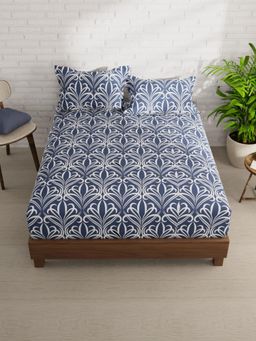 KOPA - Navy Blue Abstract Micro Bedsheet with 2 Pillow Covers (Double)