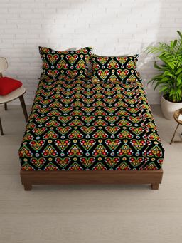 KOPA - Black Floral Micro Bedsheet with 2 Pillow Covers (Double)
