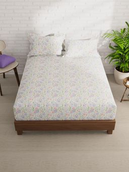 KOPA - White Floral Micro Bedsheet with 2 Pillow Covers (Double)