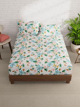 KOPA - White Floral Micro Bedsheet with 2 Pillow Covers (Double)