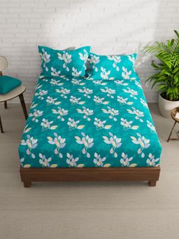 KOPA - Blue Floral Micro Bedsheet with 2 Pillow Covers (Double)