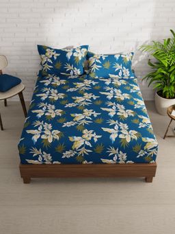 KOPA - Teal Floral Micro Bedsheet with 2 Pillow Covers (Double)