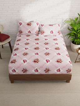 KOPA - Pink Floral Micro Bedsheet with 2 Pillow Covers (Double)