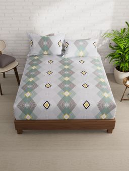KOPA - Grey Geometric Micro Bedsheet with 2 Pillow Covers (Double)