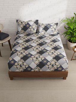 KOPA - Grey Floral Micro Bedsheet with 2 Pillow Covers (Double)