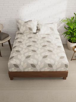 KOPA - Beige Floral Micro Bedsheet with 2 Pillow Covers (Double)