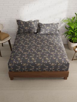 KOPA - Grey Floral Micro Bedsheet with 2 Pillow Covers (Double)