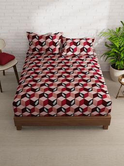 KOPA - Maroon Geometric Micro Bedsheet with 2 Pillow Covers (Double)