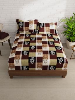 KOPA - Brown Checks Micro Bedsheet with 2 Pillow Covers (Double)