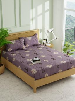 KOPA - Purple Geometric Micro Fabric -Fitted Bedsheet with 2 Pillow Covers (Double)