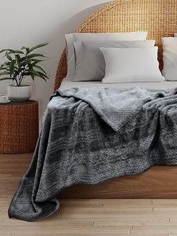 BIANCA - Grey Ultrasoft Flannel Space Stripe Plush Blanket (Double)