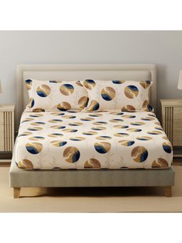 Layers - Home Easy Cotton 140 TC Brown Geometrical Fitted Bedsheet with 2 Pillow Covers (King)