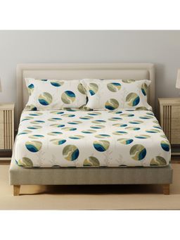 Layers - Home Easy Cotton 140 TC Grey Geometrical Fitted Bedsheet with 2 Pillow Covers (King)