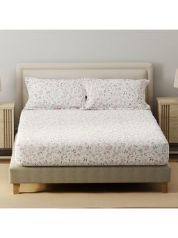 Layers - Home Easy Cotton 140 TC Pink Floral Fitted Bedsheet with 2 Pillow Covers (King)