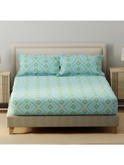 Layers - Home Easy Cotton 140 TC Blue Geometrical Fitted Bedsheet with 2 Pillow Covers (King)