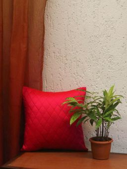 Zeba World - Red Quilted Polyester Cushion Cover (12 x 12 Inches)