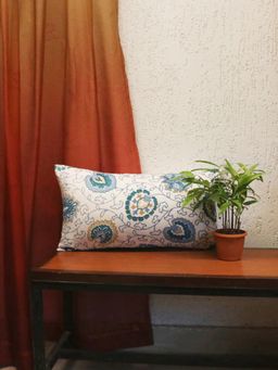 Zeba World - Beige Floral Printed Polyester Cushion Cover (12 x 22 Inches )