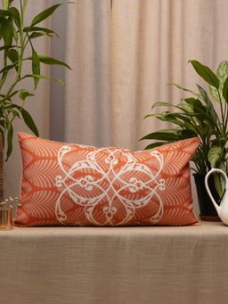 Zeba World - Orange Leaf Printed Poly Canvas Cushion Cover (12 x 22 Inches )