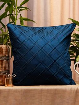 Zeba World - Navy Blue Checkered Polyester Cushion Cover (20 x 20 Inches)