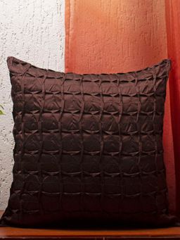 Zeba World - Brown Pleated Polyester Cushion Cover (16 x 16 Inches)