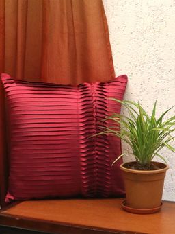 Zeba World - Maroon One-Side Pleated Technique Polyester Cushion Cover (16 x 16 Inches)