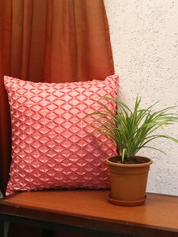 Zeba World - Pink Pleated Technique Polyester Cushion Cover (16 x 16 Inches)