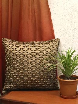 Zeba World - Olive Technique Pleated Polyester Cushion Cover (16 x 16 Inches)