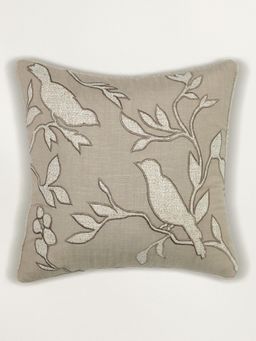 Zeba World - Beige Applique Embroidered Polycotton Cushion Cover (16 x 16 Inches)