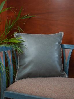 Zeba World - Grey Flat Piped Leather Cushion Cover (18 x 18 Inches)