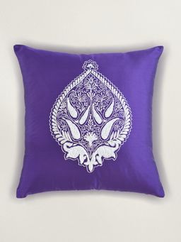Zeba World - Purple Aari Embroidered Polyester Cushion Cover (16 x 16 Inches)