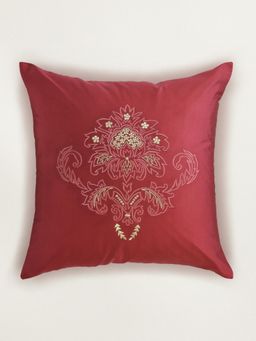 Zeba World - Red Embroidered Polyester Cushion Cover (16 x 16 Inches)