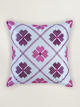 Zeba World - Blue Embroidered Taffeta Polyester Cushion Cover (16 x 16 Inches)