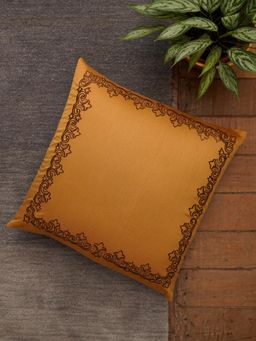 Zeba World - Brown Motif Embroidered Polyester Cushion Cover (16 x 16 Inches)