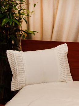 Zeba World - Beige Technique Pleated Polyester Cushion Cover (14 x 22 Inches)