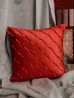 Zeba World - Red Pleated Technique Polyester Cushion Cover (16 x 16 Inches)
