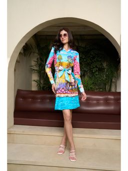 Loudless - Garden Of Eden Printed Shirt Mini Dress with Belt for Women (Set of 2)