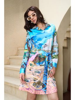 Loudless - First Rain Printed Shirt Mini Dress with Belt for Women (Set of 2)