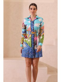 Loudless - Mughal Printed Shirt Mini Dress with Belt for Women (Set of 2)